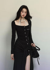 Elegant Knit Layered Look Dress